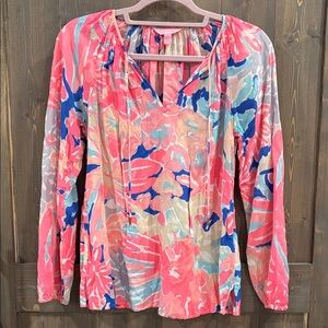 Lilly Pulitzer Coral Multi Floral Tie-Neck Tunic